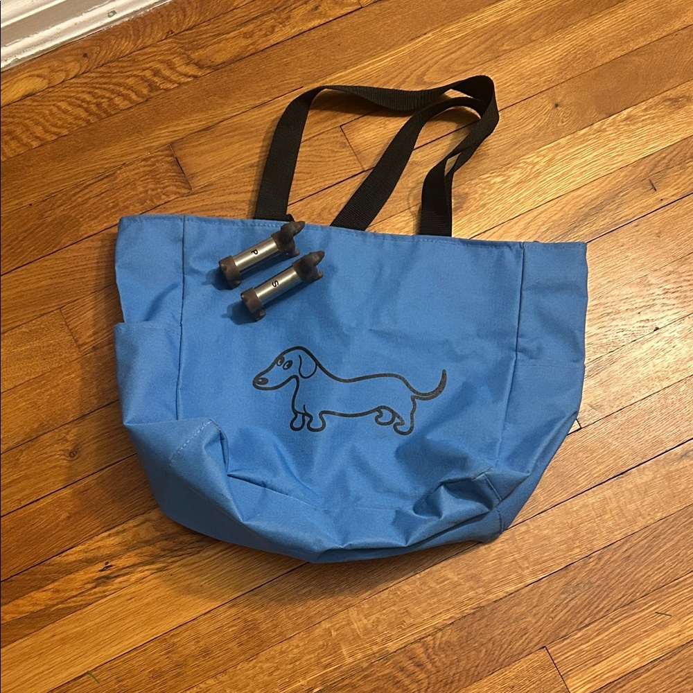 Blue Daschund Tote Bag with salt and pepper shakers
